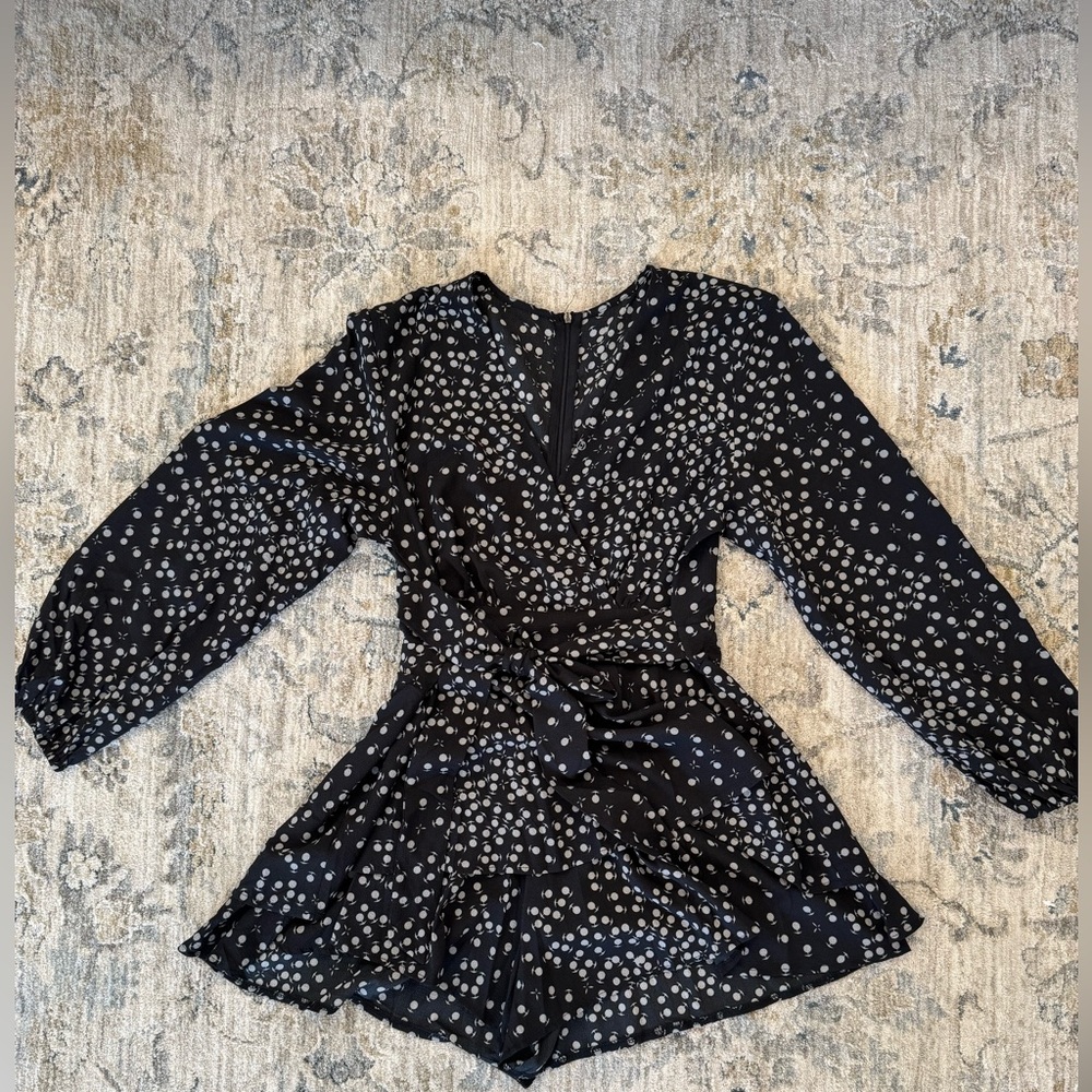 Black Polka Dot Long Sleeve Romper